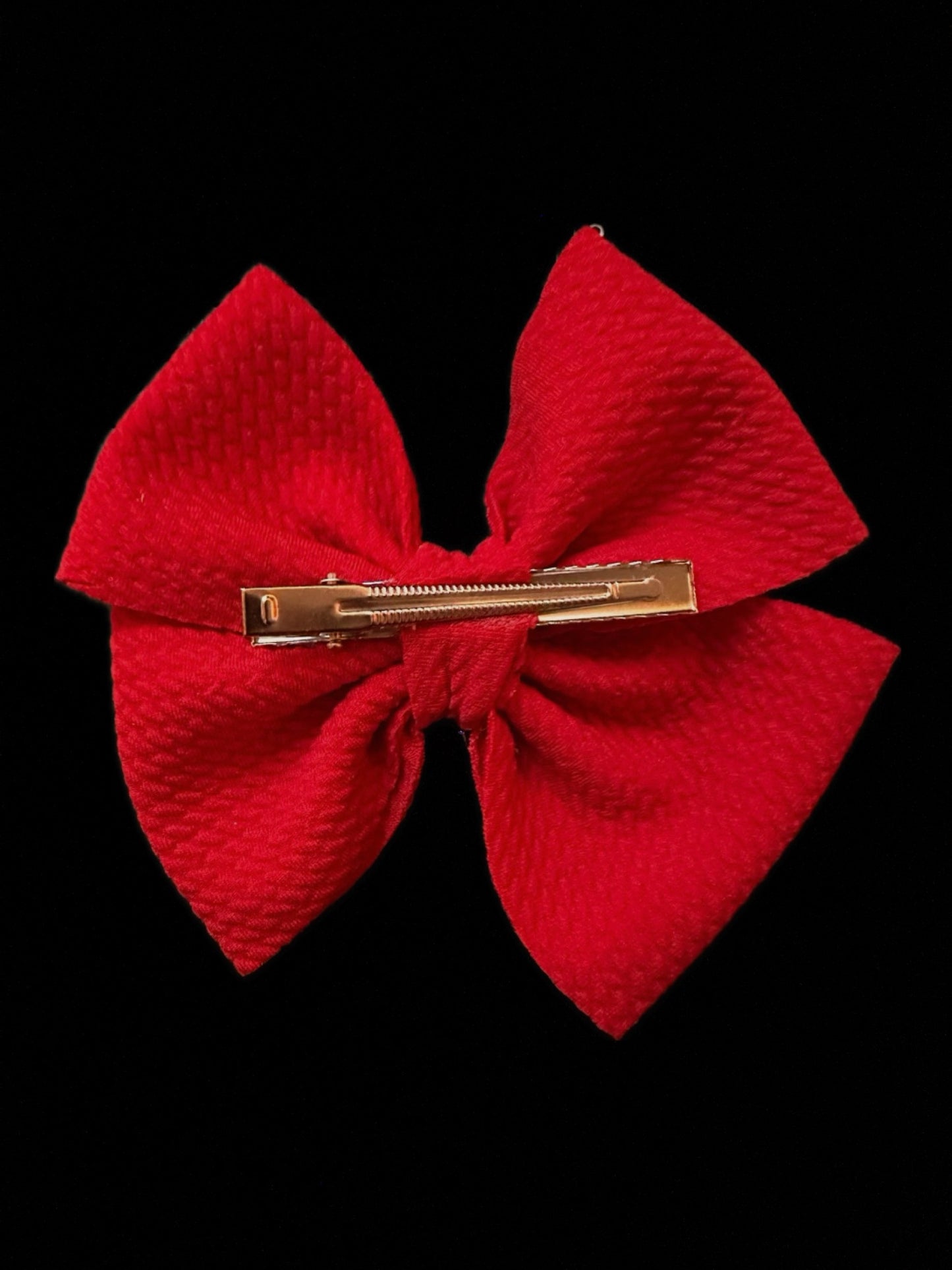 Red Bullet Fabric Hair Bow w/ Iridescent White Heart