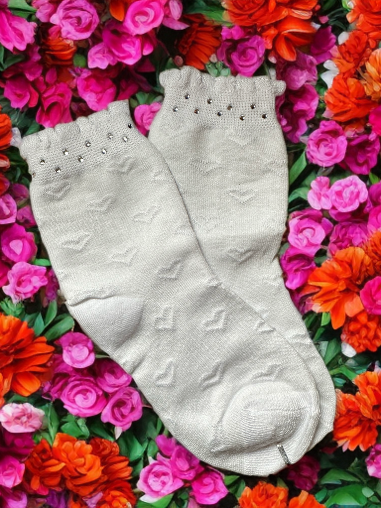 Ruffle Heart Socks with Rhinestones