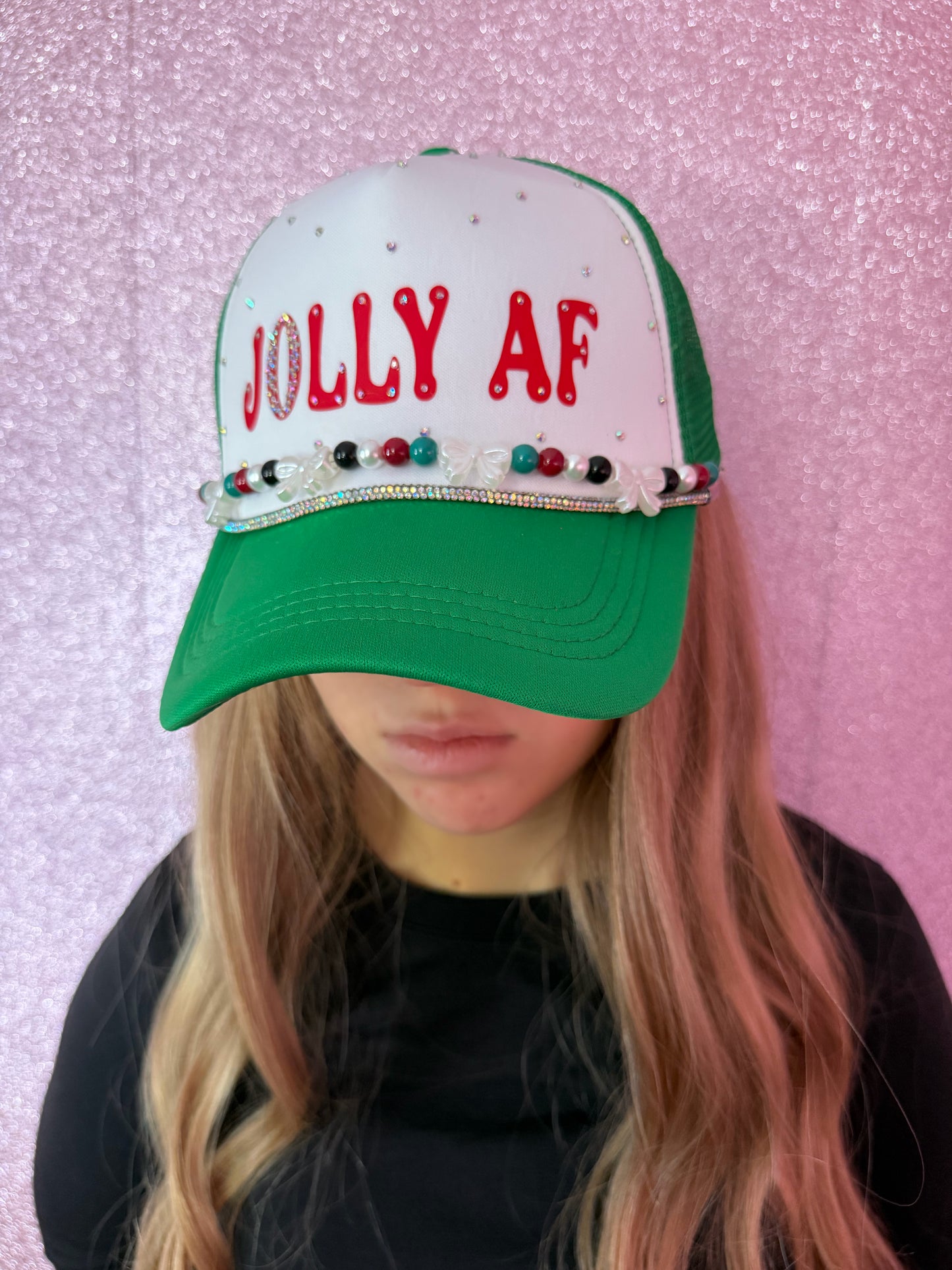 JOLLY AF Trucker Hat with Rhinestones & hat chain