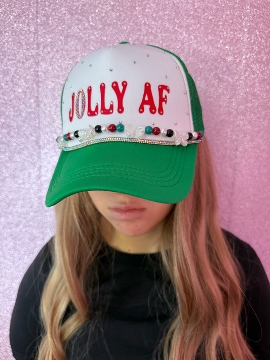 JOLLY AF Trucker Hat with Rhinestones & hat chain