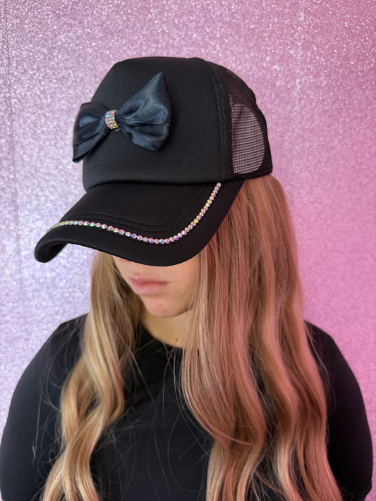 Black Bow Trucker Hat w/ Rhinestones