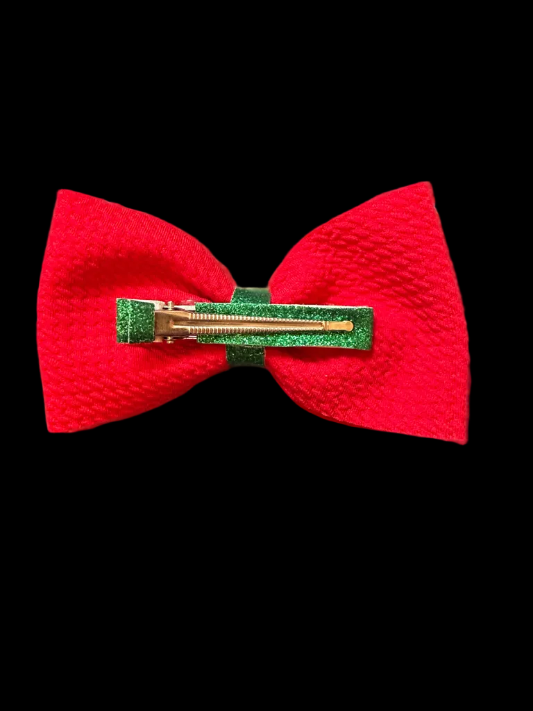 Red Bullet Fabric Bow with/ Green Heart