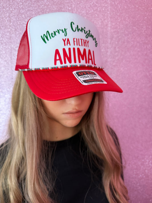Merry Christmas ya Filty Animal Trucker Hat w/chain