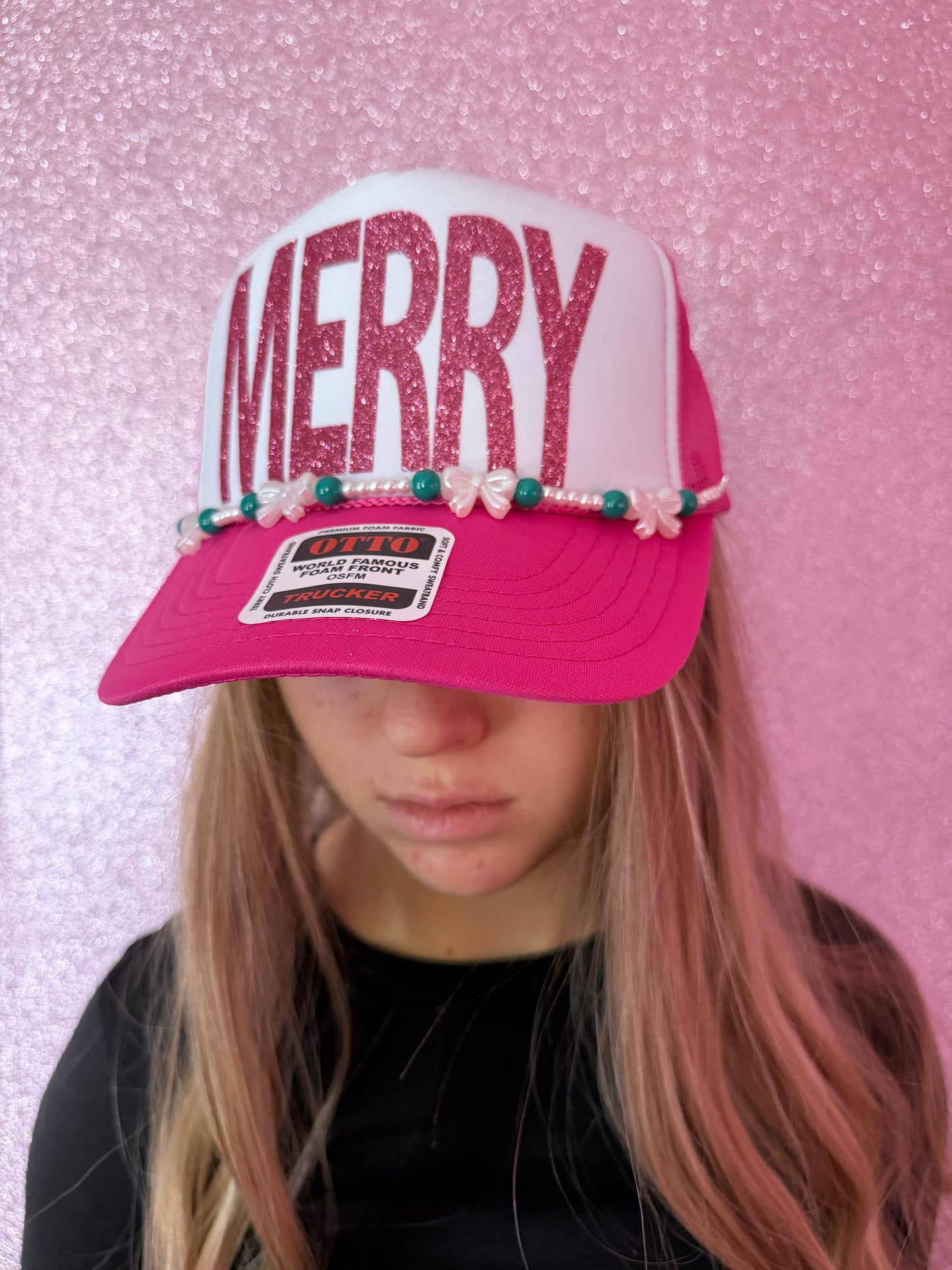 OTTO MERRY Pink Trucker Hat w/ Chain